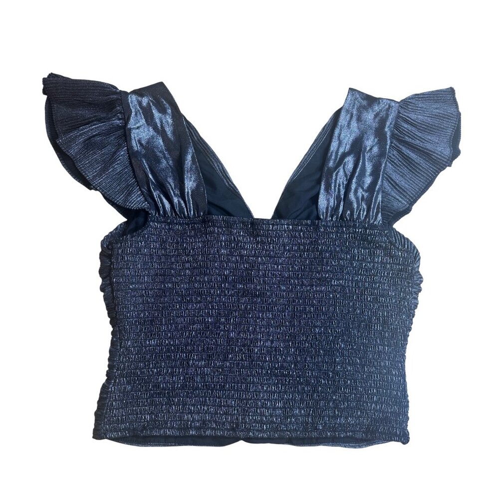 Express Metallic Pleated Crop Top M Flutter Sleev… - image 4